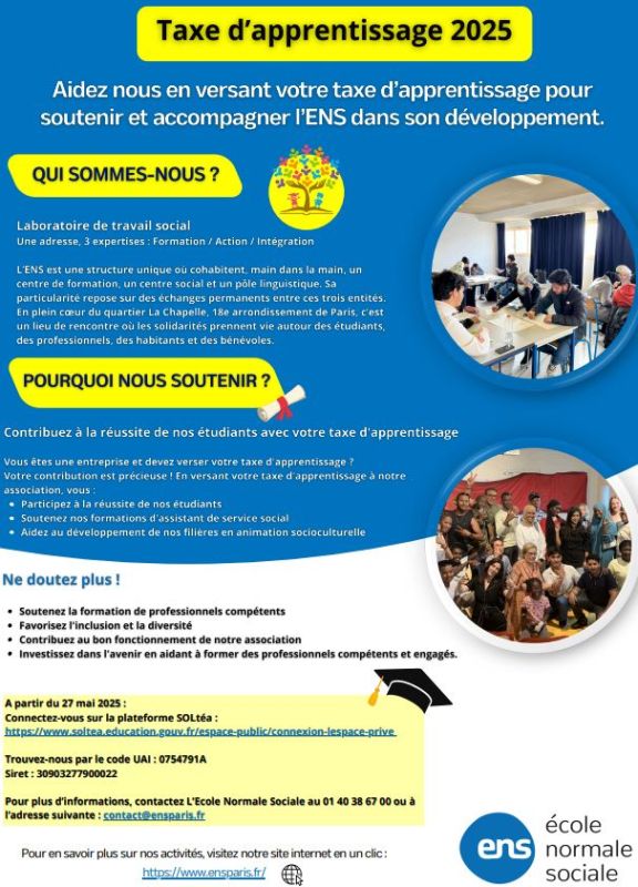 Versez votre taxe d’apprentissage 2025 à l’ENS !